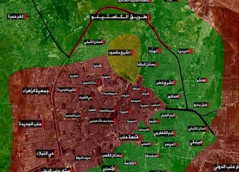 مناطق تحت کنترل ارتش سوریه و گروه‌های تروریستی در حلب و حومه آن