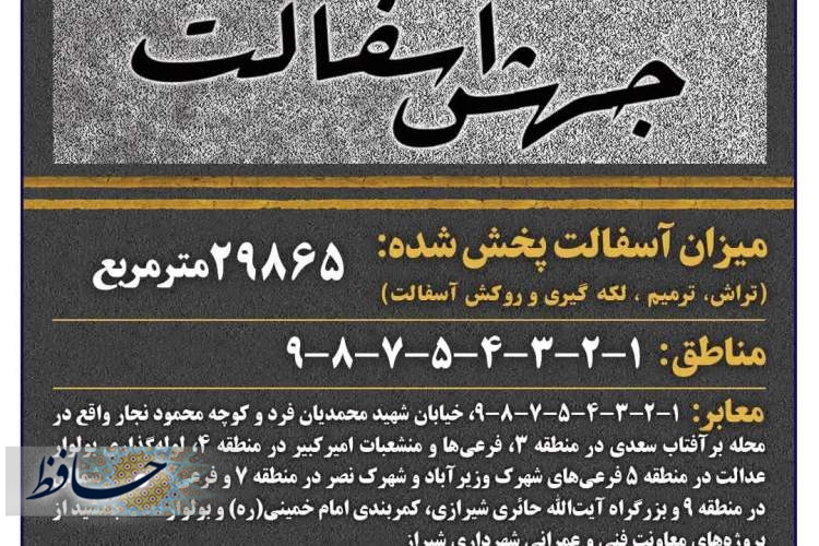 آسفالت نزدیک به ۳۰۰۰۰ مترمربع معابر در هفته پنجاه‌وهشتم در شیراز